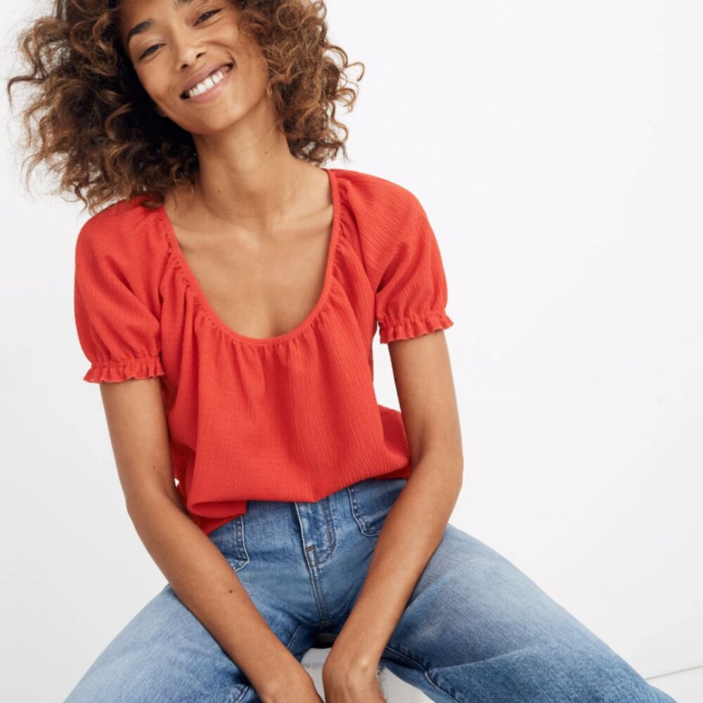Madewell Texture & Thread Peasant‎ Top Enamel Red Size Small